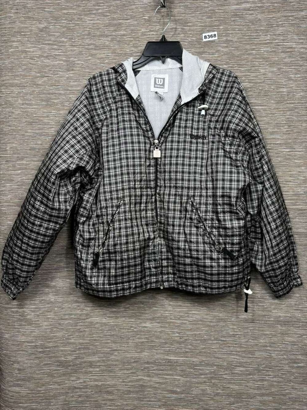 Wilson Jacket Mens Medium Black Plaid Hooded Full Zip Windbreaker Mesh Lined